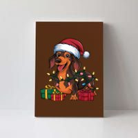 Xmas Lighting Santa Hat Dachshund Dog Christmas Gift Canvas