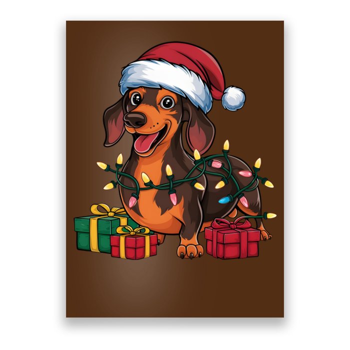 Xmas Lighting Santa Hat Dachshund Dog Christmas Gift Poster