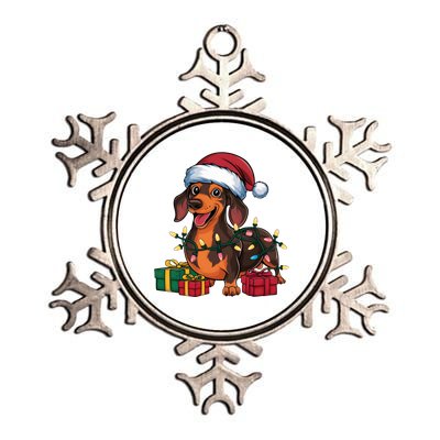 Xmas Lighting Santa Hat Dachshund Dog Christmas Gift Metallic Star Ornament