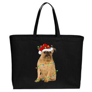 Xmas Lights Santa Hat Brussels Griffon Dog Christmas Cotton Canvas Jumbo Tote