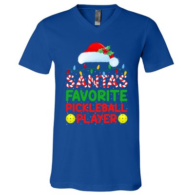 Xmas Lighting SantaS Favorite Pickleball Player Christmas Gift V-Neck T-Shirt