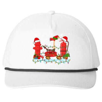 Xmas Lights Three Reindeer Santa Firefighter Tools Lover Gift Snapback Five-Panel Rope Hat