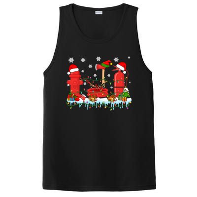 Xmas Lights Three Reindeer Santa Firefighter Tools Lover Gift PosiCharge Competitor Tank