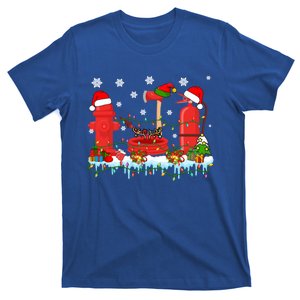 Xmas Lights Three Reindeer Santa Firefighter Tools Lover Gift T-Shirt