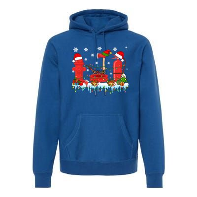 Xmas Lights Three Reindeer Santa Firefighter Tools Lover Gift Premium Hoodie