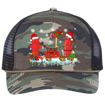 Xmas Lights Three Reindeer Santa Firefighter Tools Lover Gift Retro Rope Trucker Hat Cap