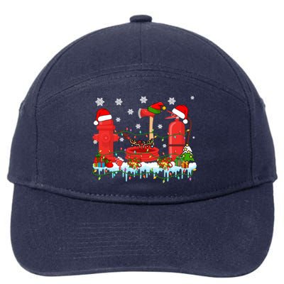 Xmas Lights Three Reindeer Santa Firefighter Tools Lover Gift 7-Panel Snapback Hat