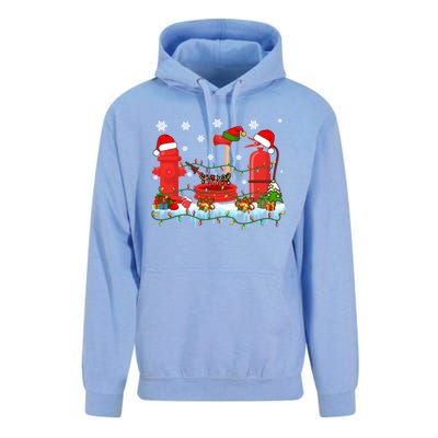 Xmas Lights Three Reindeer Santa Firefighter Tools Lover Gift Unisex Surf Hoodie