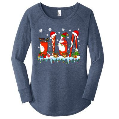 Xmas Lights Three Reindeer Santa Bartender Tools Lover Gift Women's Perfect Tri Tunic Long Sleeve Shirt