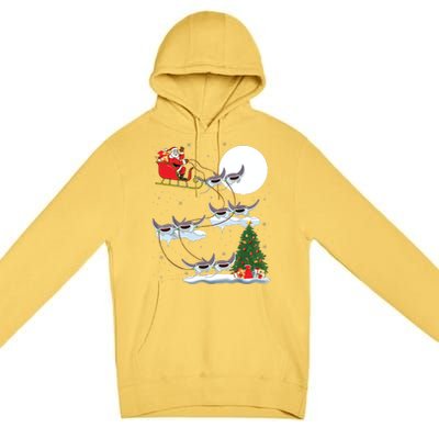 Xmas Lighting Tree Santa Riding Manta Ray Fish Christmas Premium Pullover Hoodie