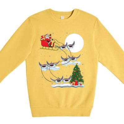 Xmas Lighting Tree Santa Riding Manta Ray Fish Christmas Premium Crewneck Sweatshirt