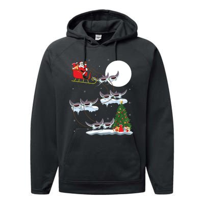 Xmas Lighting Tree Santa Riding Manta Ray Fish Christmas Performance Fleece Hoodie