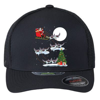 Xmas Lighting Tree Santa Riding Manta Ray Fish Christmas Flexfit Unipanel Trucker Cap