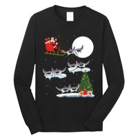 Xmas Lighting Tree Santa Riding Manta Ray Fish Christmas Long Sleeve Shirt