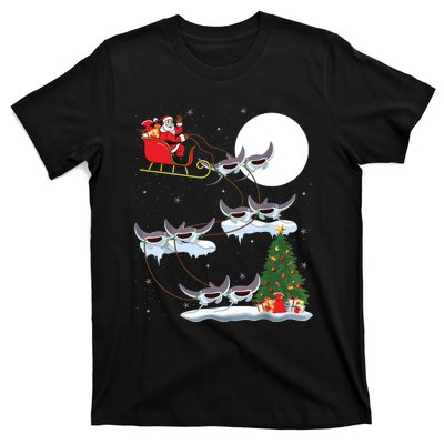 Xmas Lighting Tree Santa Riding Manta Ray Fish Christmas T-Shirt