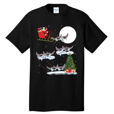 Xmas Lighting Tree Santa Riding Manta Ray Fish Christmas Tall T-Shirt