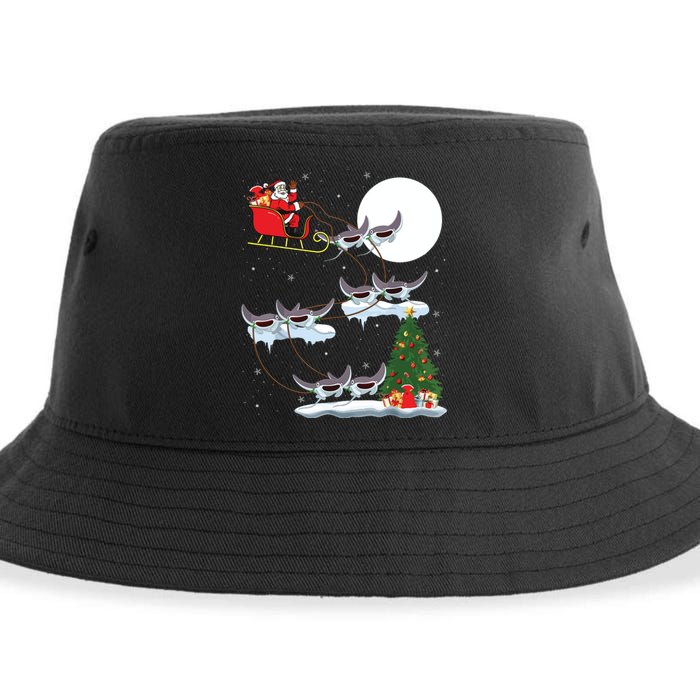 Xmas Lighting Tree Santa Riding Manta Ray Fish Christmas Sustainable Bucket Hat