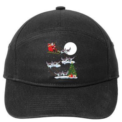 Xmas Lighting Tree Santa Riding Manta Ray Fish Christmas 7-Panel Snapback Hat