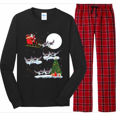 Xmas Lighting Tree Santa Riding Manta Ray Fish Christmas Long Sleeve Pajama Set