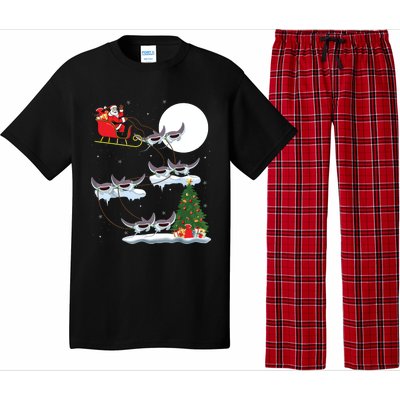 Xmas Lighting Tree Santa Riding Manta Ray Fish Christmas Pajama Set