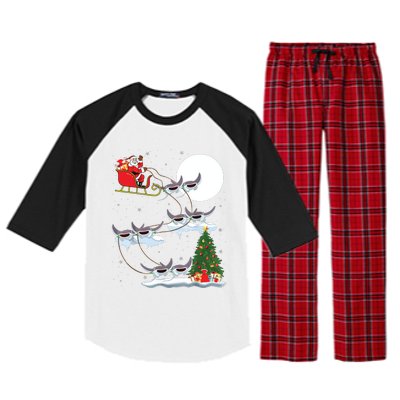 Xmas Lighting Tree Santa Riding Manta Ray Fish Christmas Raglan Sleeve Pajama Set