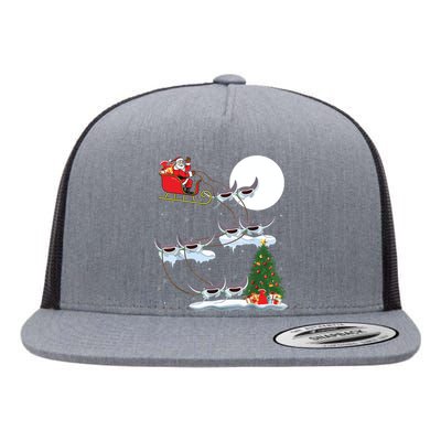 Xmas Lighting Tree Santa Riding Manta Ray Fish Christmas Flat Bill Trucker Hat