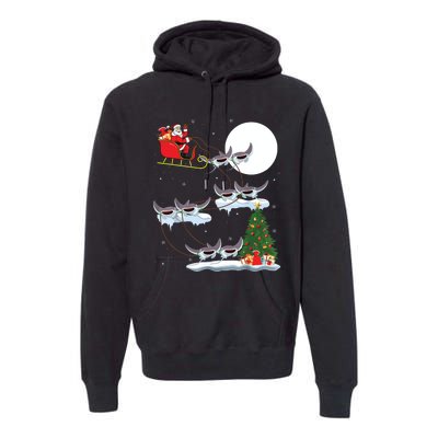 Xmas Lighting Tree Santa Riding Manta Ray Fish Christmas Premium Hoodie