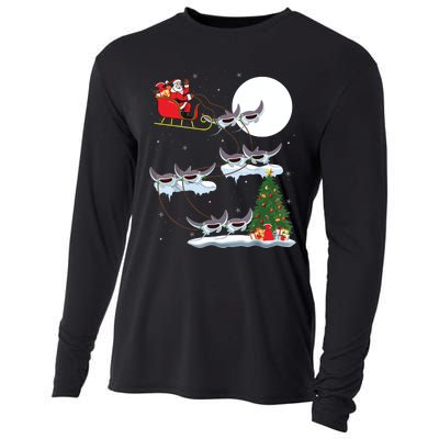 Xmas Lighting Tree Santa Riding Manta Ray Fish Christmas Cooling Performance Long Sleeve Crew