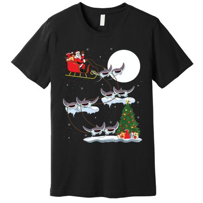 Xmas Lighting Tree Santa Riding Manta Ray Fish Christmas Premium T-Shirt