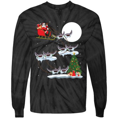 Xmas Lighting Tree Santa Riding Manta Ray Fish Christmas Tie-Dye Long Sleeve Shirt