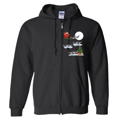 Xmas Lighting Tree Santa Riding Manta Ray Fish Christmas Full Zip Hoodie