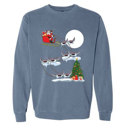 Xmas Lighting Tree Santa Riding Manta Ray Fish Christmas Garment-Dyed Sweatshirt