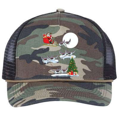 Xmas Lighting Tree Santa Riding Manta Ray Fish Christmas Retro Rope Trucker Hat Cap