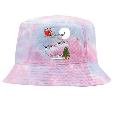 Xmas Lighting Tree Santa Riding Manta Ray Fish Christmas Tie-Dyed Bucket Hat