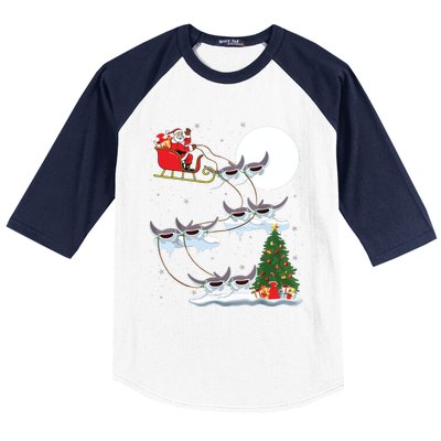 Xmas Lighting Tree Santa Riding Manta Ray Fish Christmas Baseball Sleeve Shirt