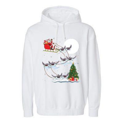 Xmas Lighting Tree Santa Riding Manta Ray Fish Christmas Garment-Dyed Fleece Hoodie