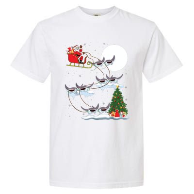 Xmas Lighting Tree Santa Riding Manta Ray Fish Christmas Garment-Dyed Heavyweight T-Shirt