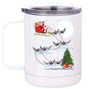 Xmas Lighting Tree Santa Riding Manta Ray Fish Christmas 12 oz Stainless Steel Tumbler Cup