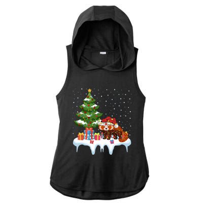 Xmas Lighting Tree Santa Hat Red Panda Christmas Gift Ladies PosiCharge Tri-Blend Wicking Draft Hoodie Tank