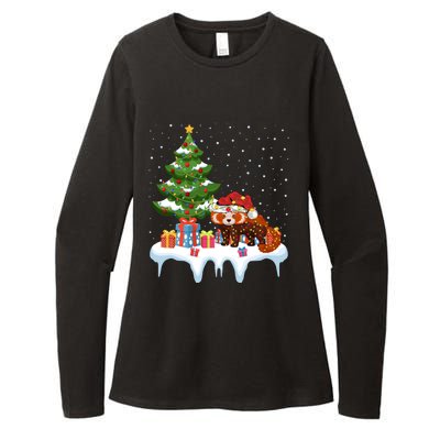 Xmas Lighting Tree Santa Hat Red Panda Christmas Gift Womens CVC Long Sleeve Shirt