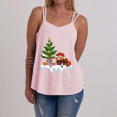 Xmas Lighting Tree Santa Hat Red Panda Christmas Gift Women's Strappy Tank