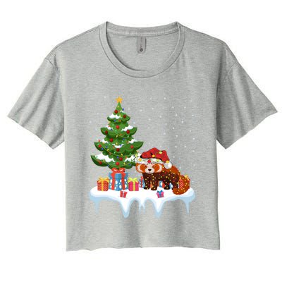 Xmas Lighting Tree Santa Hat Red Panda Christmas Gift Women's Crop Top Tee