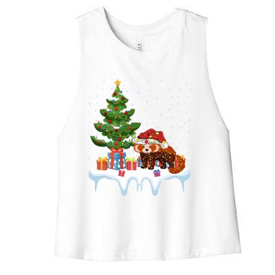 Xmas Lighting Tree Santa Hat Red Panda Christmas Gift Women's Racerback Cropped Tank