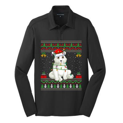 Xmas Lights Ugly Sweater Style Santa Polar Bear Christmas Meaningful Gift Silk Touch Performance Long Sleeve Polo