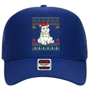 Xmas Lights Ugly Sweater Style Santa Polar Bear Christmas Meaningful Gift High Crown Mesh Back Trucker Hat