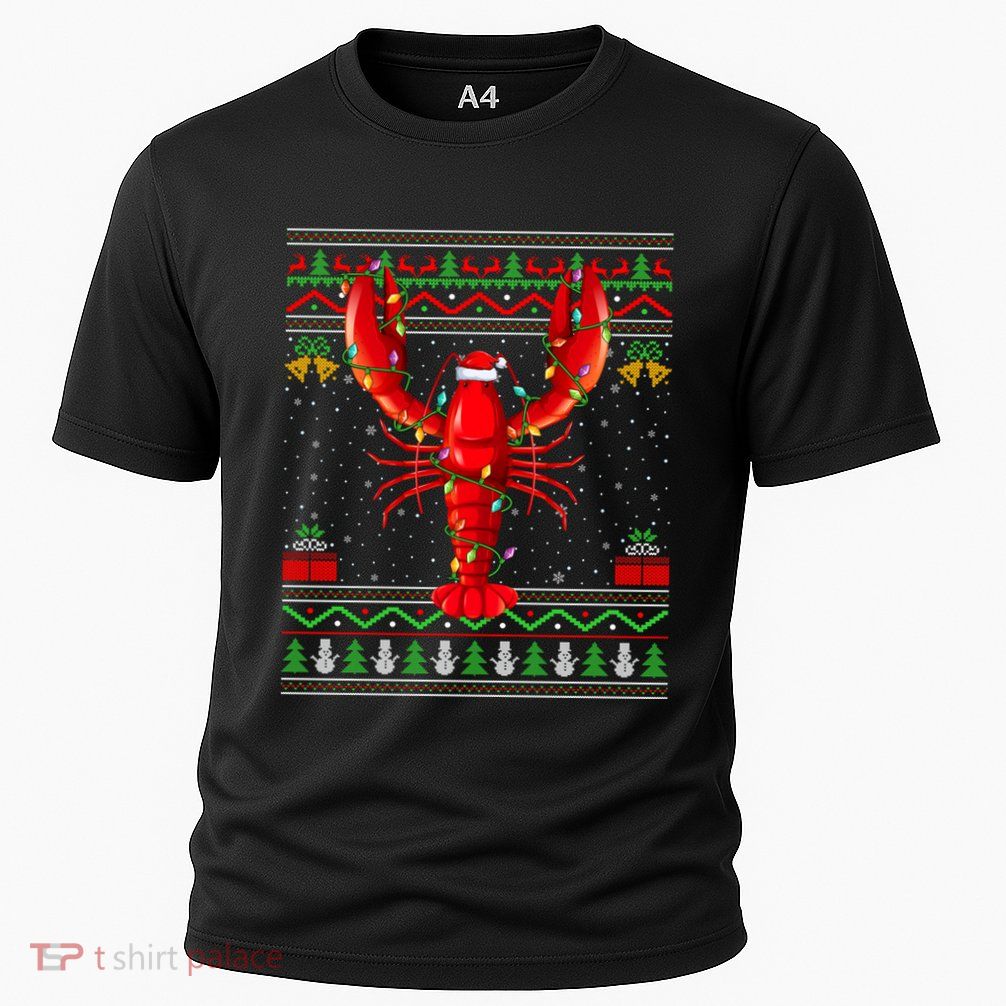 Xmas Lights Ugly Style Santa Lobster Fish Christmas Gift Performance Shirt