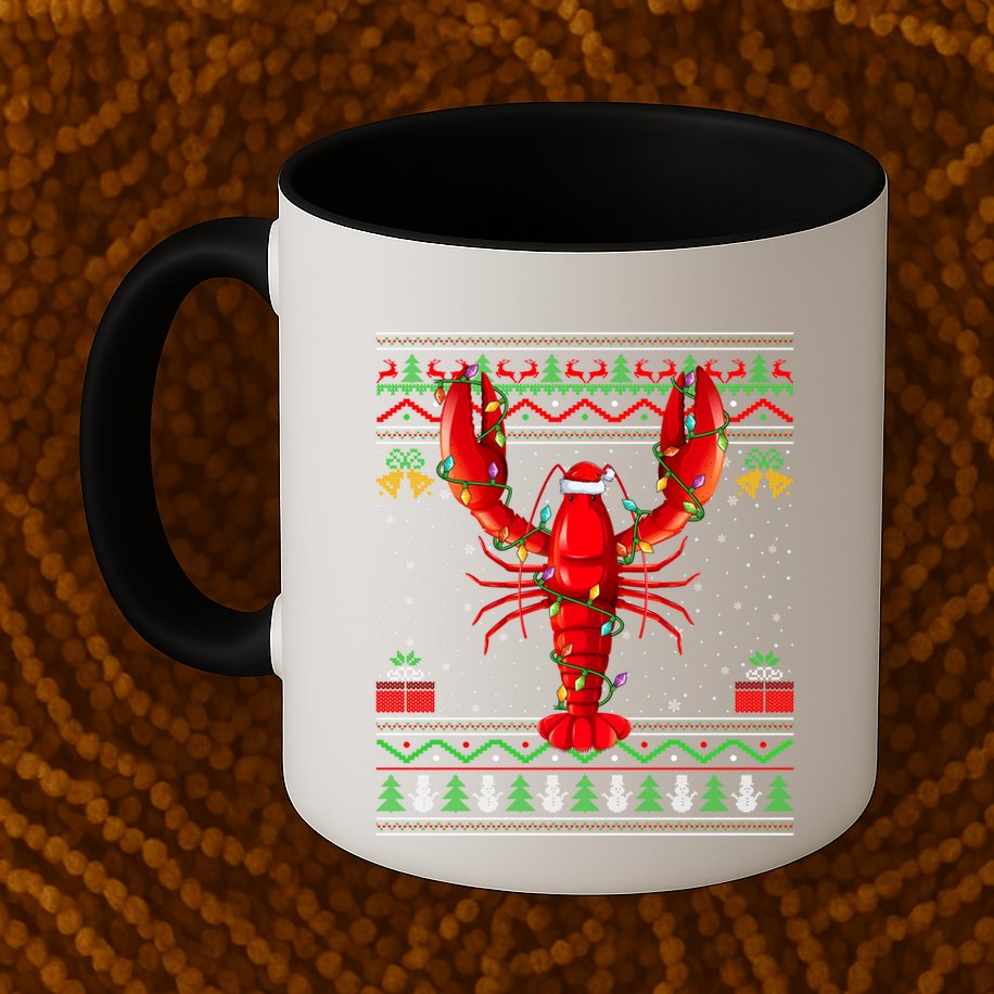 Xmas Lights Ugly Style Santa Lobster Fish Christmas Gift Mug