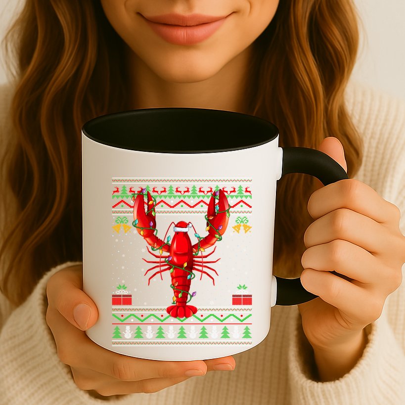 Xmas Lights Ugly Style Santa Lobster Fish Christmas Gift Mug