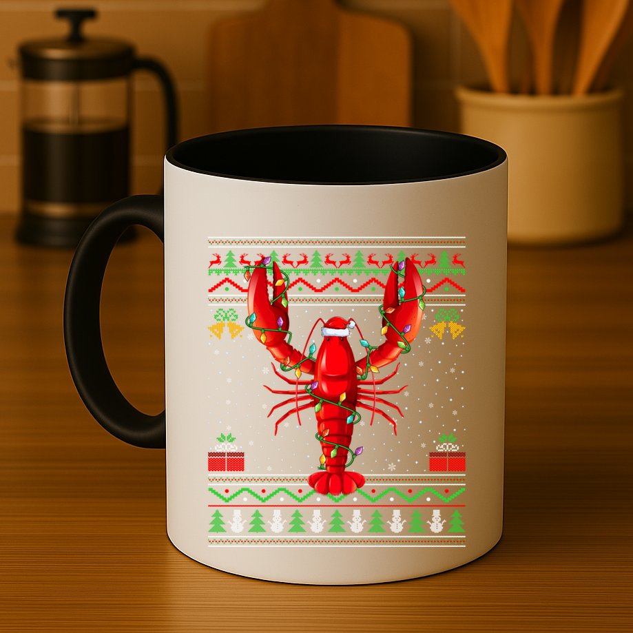 Xmas Lights Ugly Style Santa Lobster Fish Christmas Gift Mug