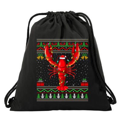 Xmas Lights Ugly Style Santa Lobster Fish Christmas Gift Drawstring Bag
